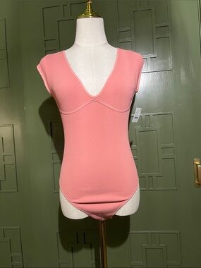 Free People Ribbed V-Neck Coral Pink Bodysuit